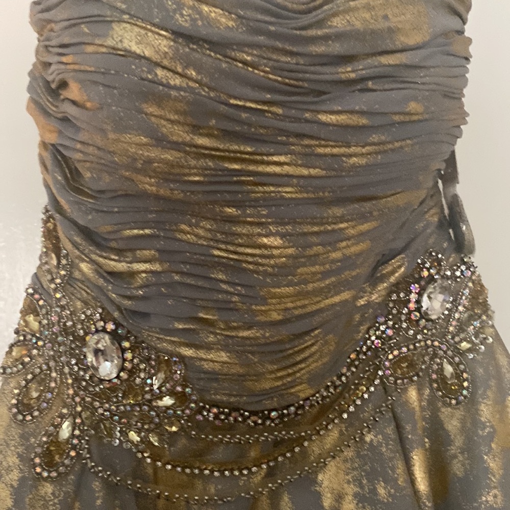 Nwt size 6 terani strapless gorgeous grey and gold short dress - Picture 3 of 6